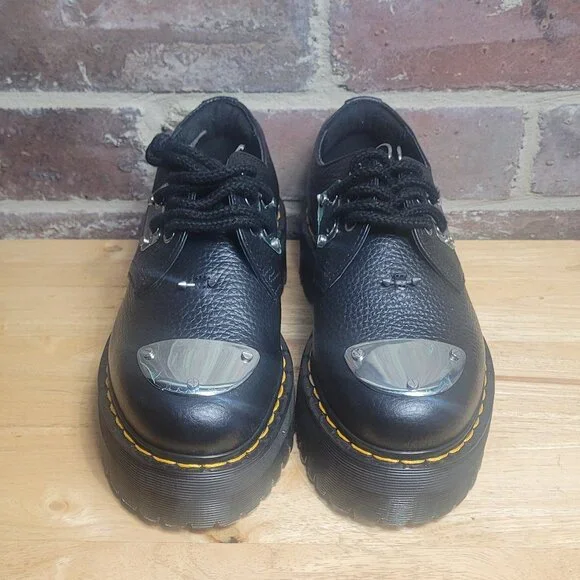 New Womens Dr Martens 1461 Quad HDW Piercing Black Milled Leather Boot Goth Sz 8 - Picture 3 of 5